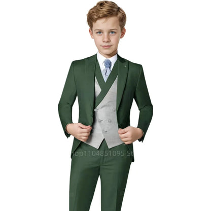 Elegant Orange Boy's Suit Set for Wedding 3 Pieces Suit Set Groom Tuxedo Sets Blazer Vest Pants Kids Guest Tuxedo Piano Suit