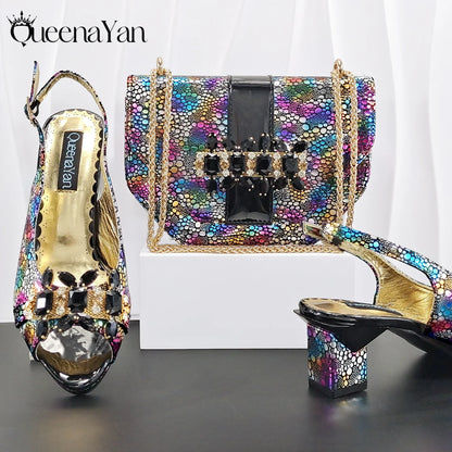 Nigerian Style Rhinestone Embellished Three-Dimensional Bag And Good Material Peep Toe Pumps Elegant Clutch Bag Women Shoes