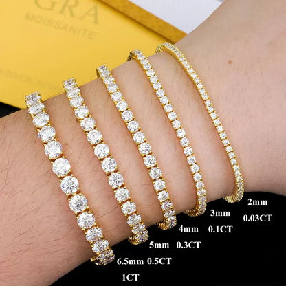 3mm 4mm 5mm Moissanite Tennis Bracelet for Women Men 925 Silver Plated 18k Gold Pass Diamond Tester Link Bracelets Bangle