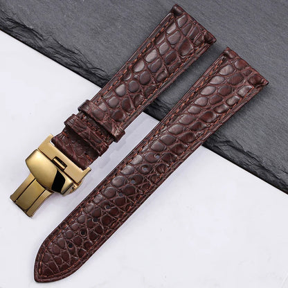 High quality Two-sided Crocodile Skin leather watch strap Butterfly clasp 19mm 20mm 21mm 22mm men metal Watchband soft bracelet