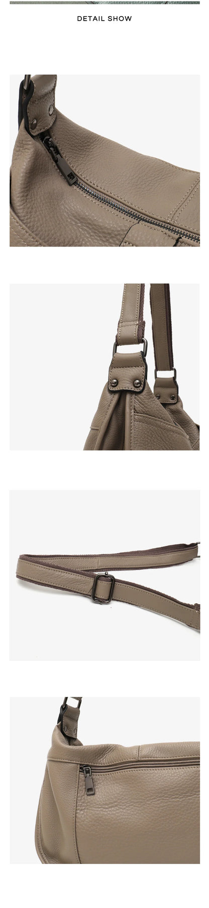 Women Design Style Genuine Leather Shoulder Bag Multi Pockets Casual Daily Slouchy Preppy Chic Handbag Messenger Satchel Purse