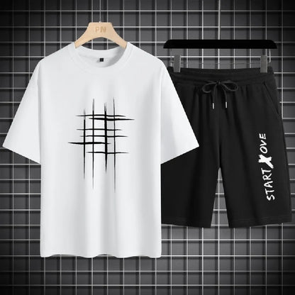 2025 Summer Outdoor Sports Suit Men's Short-sleeved Shorts Casual Fashion Two-piece Set Breathable Quick-drying Fitness Clothes