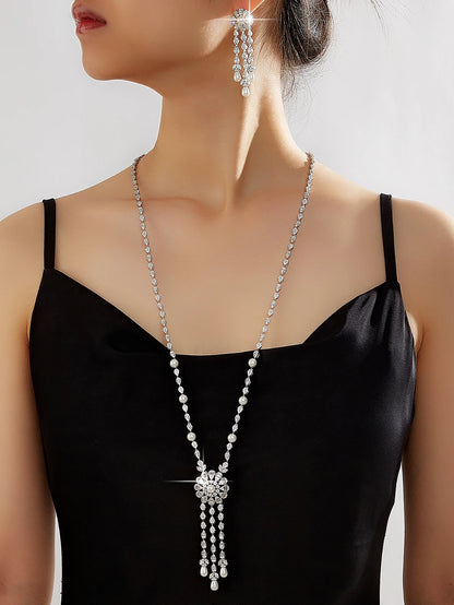 Trendy Sweater Cubic Zircon Long Chian Necklace Jewelry Sets for Women Party Luxury Wedding Bridal Jewellery Accessories