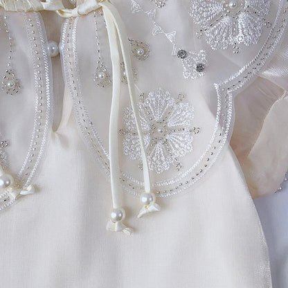 Summer New Chinese Style Elegant White Lace Flower Embroidered Short Sleeve Dress Sweet Girl's Clothes 2-7 Year Old Cheongsam