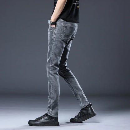 2026 New Gray Skinny Jeans Men's Slim Elastic Korean Fashion Vintage Casual Feet Male Clothing Denim Trousers 27-36