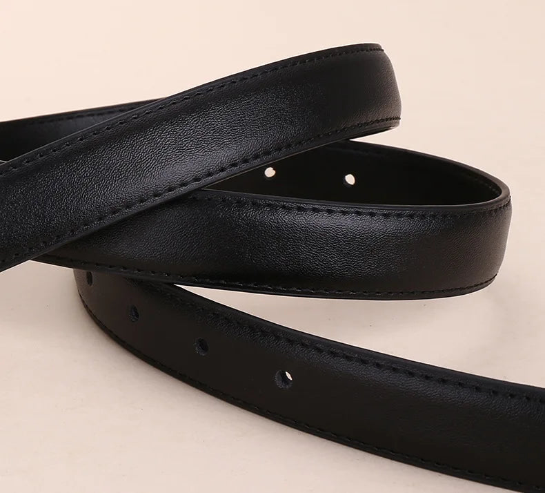 Women's leather belt with smooth buckle; simple and fashionable business belt for men; versatile belt for trousers