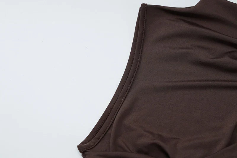 Irregular Draped Ruched Sexy Mini Dress For Women Elegant Turtleneck Sleeveless High Waist Pleated Club Party Dress