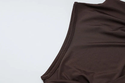 Irregular Draped Ruched Sexy Mini Dress For Women Elegant Turtleneck Sleeveless High Waist Pleated Club Party Dress