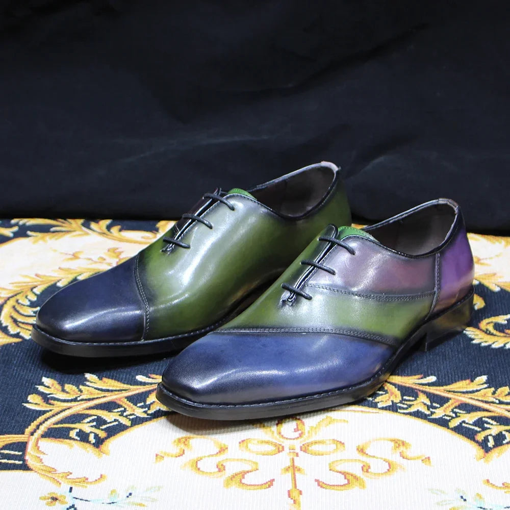 Luxury Men's Patent Leather Dress Shoes Alligator Pattern Oxford Brogue Lace-Up Formal Shoes for Office Wedding Party