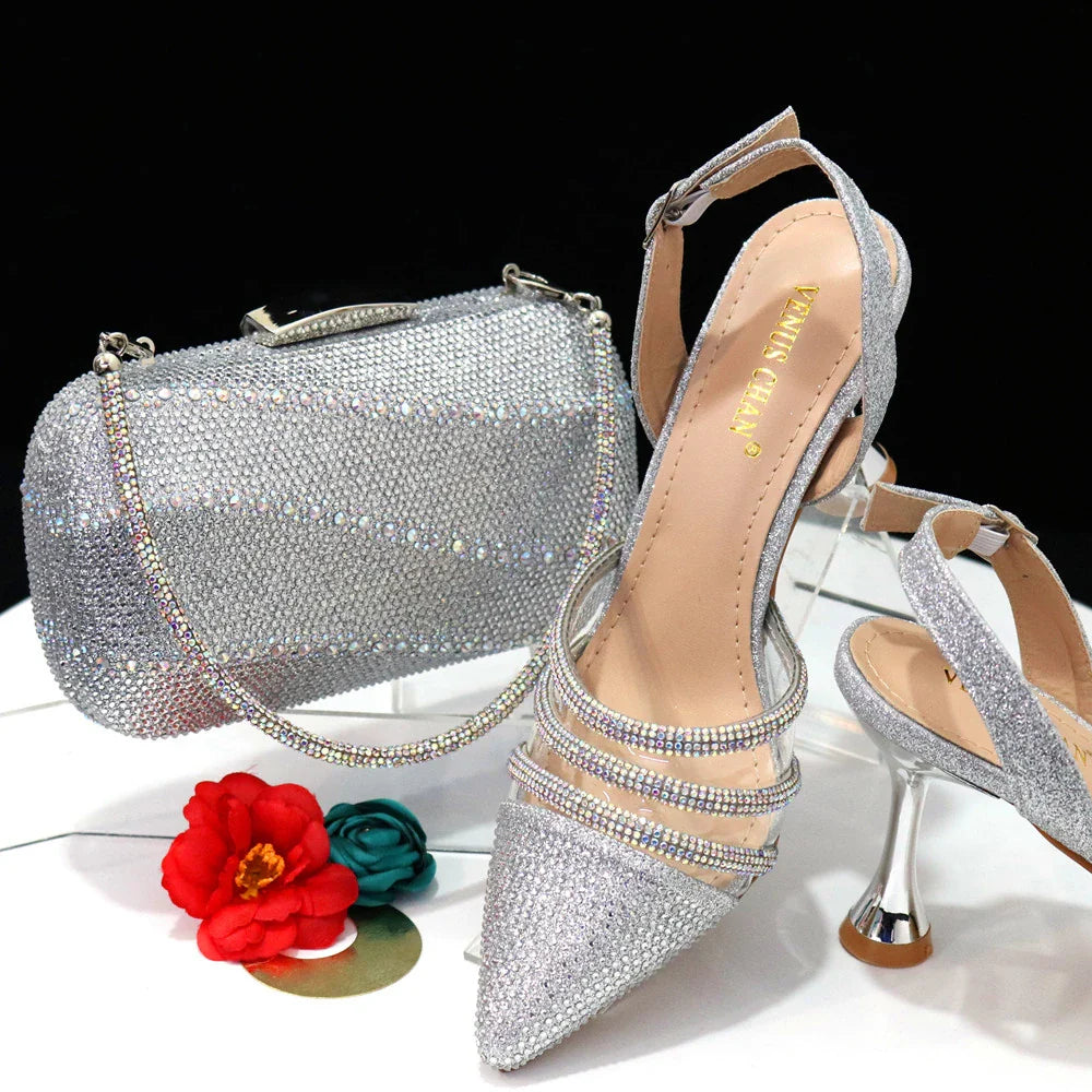 Newest INS Style Orange Color Elegant High Heels Nigeria Popular Design African Ladies Shoes And Bag Set