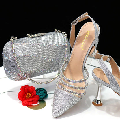 Newest INS Style Orange Color Elegant High Heels Nigeria Popular Design African Ladies Shoes And Bag Set