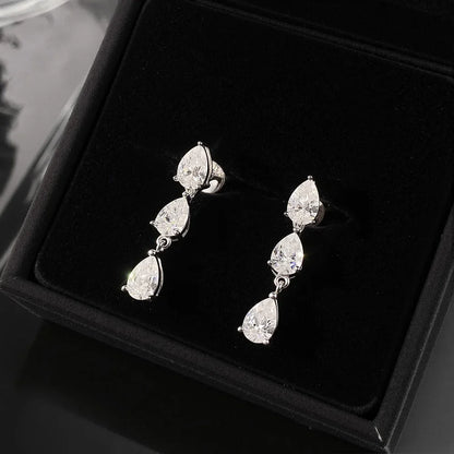 Pear Cut 3-Stone Full 3EX Moissanite Short Dangle Drop Earrings for Women s925 Silver Teardrop Earring Party Jewelry Gift
