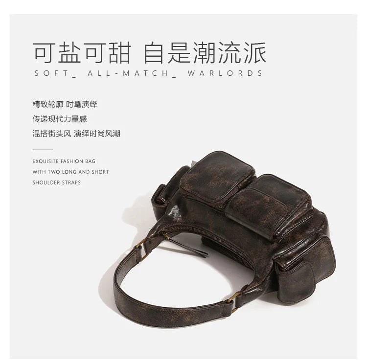 Small Double Pockets Shoulder Bags for Women 2024 New Fashion Trend Designer Underarm Bag Female Handbags and Purses Retro