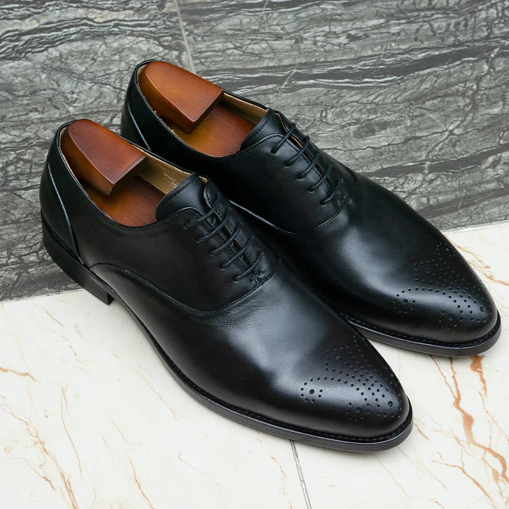 Men's Classic Italian Style Genuine Leather Oxfords Dress Shoes Lace-Up Black/Brown Business Office Wedding Formal Footwear