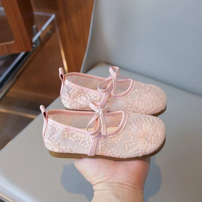 2026 Spring Summer New Children's Shoes Fashion Princess Lace Shoes Children's Elegant Shoes Soft Bottom Elastic Hook and Loop