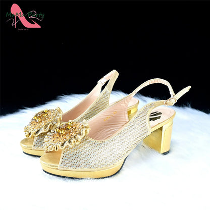 Italian Women Shoes Matching Bag Set in Green Color 7 CM Comfortable Heels with Plaform Elegant Peep Toe Sandals