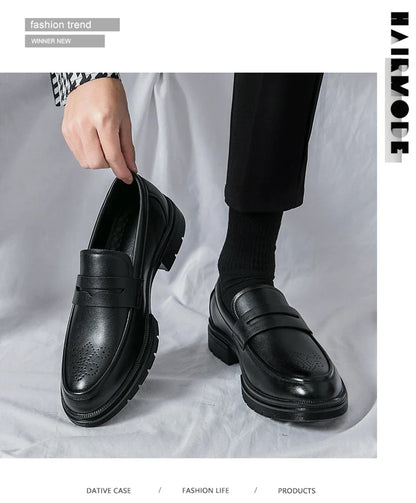 Platform Wedding Brogues Shoes For Men Classic Office Social Men's Dress Leather Shoes Formal Casual Business Loafers Male