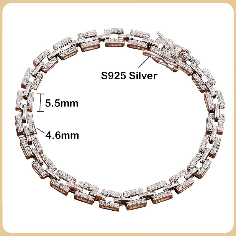 Luxury Designer Tank Chain Moissanite Bracelet for Women Party Wedding Fine Jewelry S925 Sterling Silver Diamond Bracelets