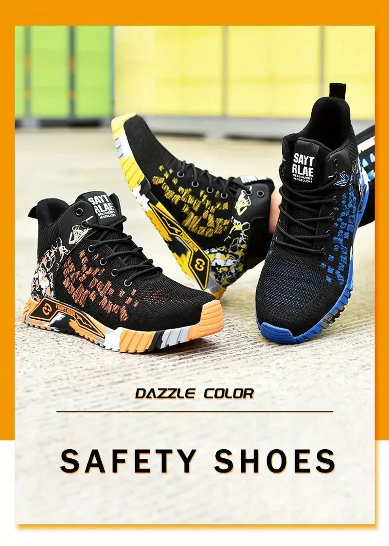 High Top Safety Shoes Men Anti Smashing Anti Puncture Work Shoes Men Work Safety Boots Men's Fashion Security Protective Boots