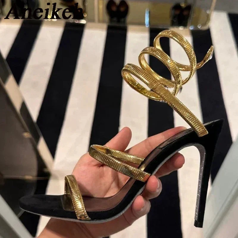 Sexy Crystal Ankle Strap Heels Sandals Women Summer Street Style Open Toe Thin High Heels Party Banquet Prom Luxury Shoe