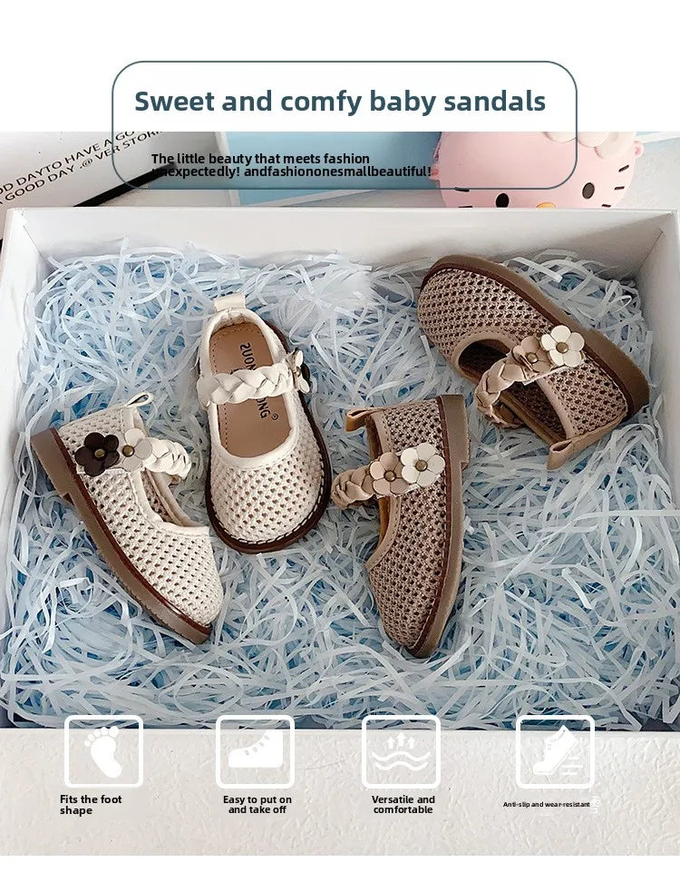 Girls Walking Shoes Lace Mesh Bows Kids Princess Shoes Non-slip Shiny Sequins 2025 New Children Flat Shoes Soft Sole Non-slip