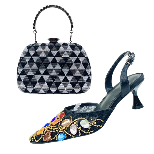 Women's Clutch Bag and Shoes Fairy Diamond High Heels Stylish Dress Shoes Pointed Toe Stiletto Heels Elegant Party Wedding Shoes