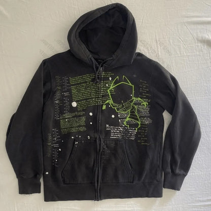 Woman Hoodie Aesthetic Gothic Clothes Y2K Cyber Grunge Emo Zip Up Sweatshirts Vintage Graphics Print Kpop Clothes for Women