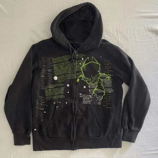 Woman Hoodie Aesthetic Gothic Clothes Y2K Cyber Grunge Emo Zip Up Sweatshirts Vintage Graphics Print Kpop Clothes for Women