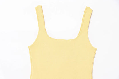 Vintage Casual Chic Yellow Women Cami Tops Solid Single Breasted Sleeveless Vest Fashion 2025 Spring Summer Holiday Tops