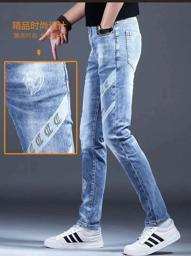 Spring and Autumn New Classic Fashion Elastic Fit Ankle Pants for Men - Casual Slim Fit Retro Sport High-Quality Denim Jeans