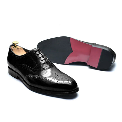 Luxury Men's Wedding Oxford Dress Shoes Genuine Cow Leather Lace-up Wingtip Brogue Office Business Social Formal Shoes for Man
