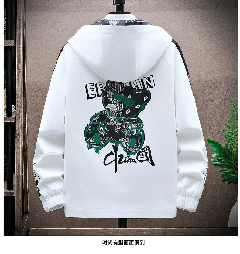 Spring Men Sportswear Tracksuit 2 Piece Running Sets Sports Hooded Jacket+Pant Sweatsuit Male Print Clothing Streetwear