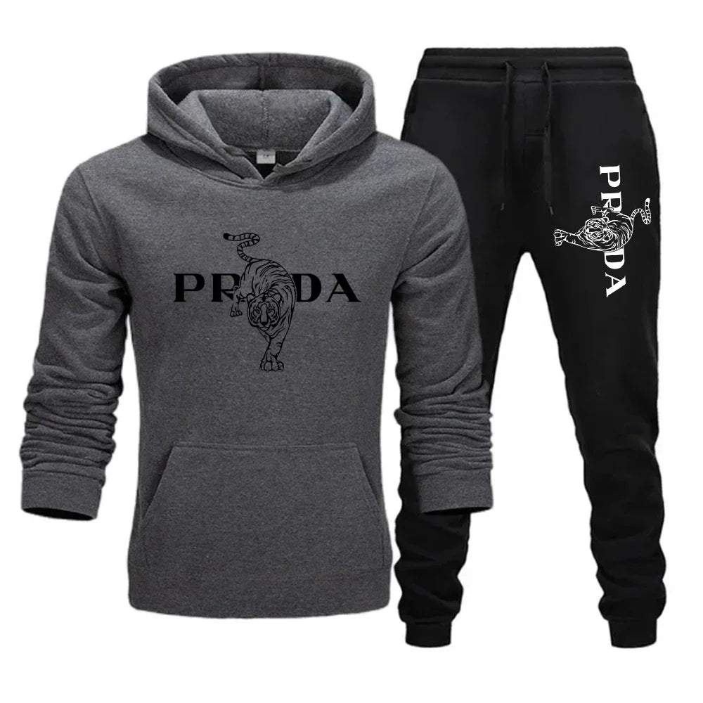 The men's outdoor fitness sweatshirt and pants set for autumn and winter includes a long-sleeved sports shirt and casual pants