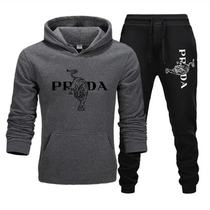 The men's outdoor fitness sweatshirt and pants set for autumn and winter includes a long-sleeved sports shirt and casual pants
