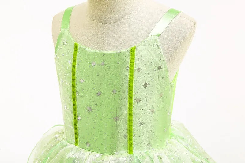 Girls Cosplay Green Fairy Tinker bell Dress Kids Princess Flower Fairy Wings Costume Party Tinkerbell Tinker Bell Dresses