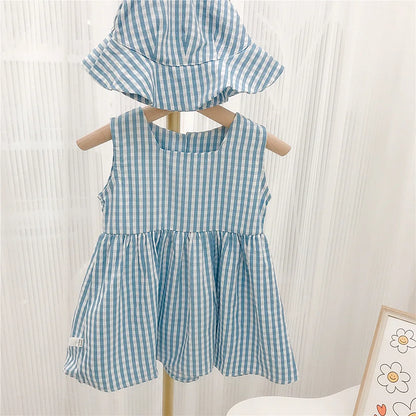 RAISE 2026 Summer Toddler Sibling Attire Fisherman's Hat Plaid Baby Girl Sundress Suits T-shirt Solid Shorts Infant Boy Outfits