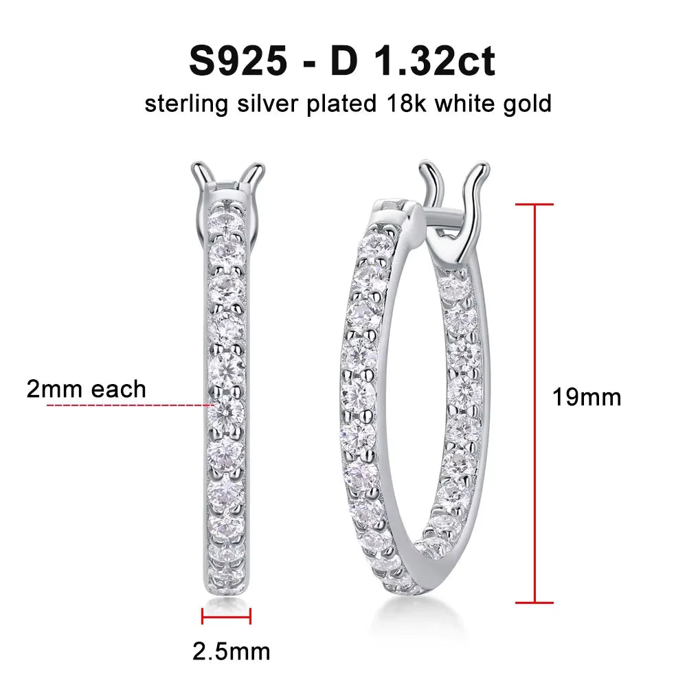 2mm D Color Moissanite Earring s925 Silver Plated 18k White Gold with GRA Certificates Wedding Hoop Earrings for Women