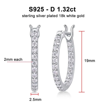 2mm D Color Moissanite Earring s925 Silver Plated 18k White Gold with GRA Certificates Wedding Hoop Earrings for Women