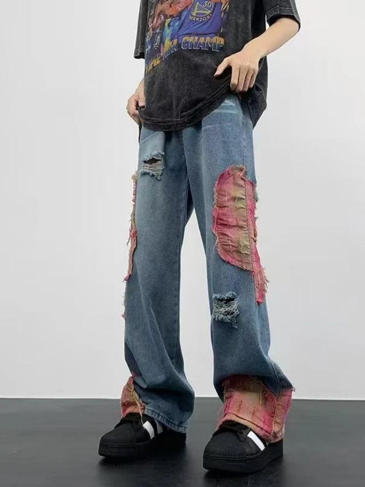Calça Jeans Boca de Sino com Barra Larga Hip-Hop para o Verão, Design de Rua com Recortes, para Uso ao Ar Livre | Kpop Demon | Halloween | Jor