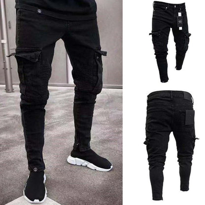 Calça Jeans Masculina Skinny Rasgada Estilo Streetwear Com Bolsos Laterais Calça Cargo Jeans Slim Fit Calça Macia Elástica Jogger