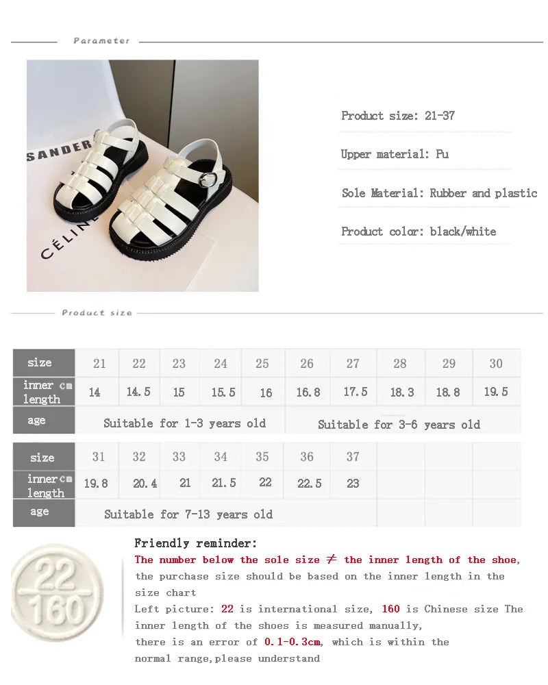 Children's Summer Sandals Girls Woven Baotou Princess Shoes Non-slip Hollow Roman Soft Sole Leather Shoes Buckle Roman Slippers