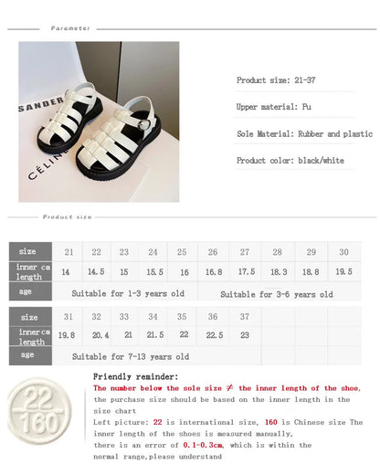 Children's Summer Sandals Girls Woven Baotou Princess Shoes Non-slip Hollow Roman Soft Sole Leather Shoes Buckle Roman Slippers