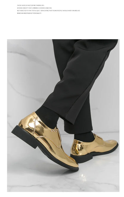Fashion New Mens Charm Gold Patent Leather Business Office Shoes Designer Brand Loafers Formal Wedding Dress Homecoming Footwear
