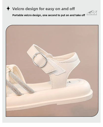 2026Summer Princess Girls Sandals Summer Children Beach Shoes Girls Open-toed Sandals Soft PU Leather Flat Kids Sandals For Girl