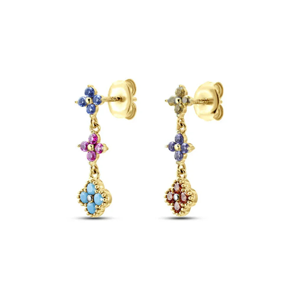 S925 Sterling Silver Petals Stud Earring Microinlaid Colorful Cubic Zirconia Chain Tassel Earrings For Women Dangle Earring
