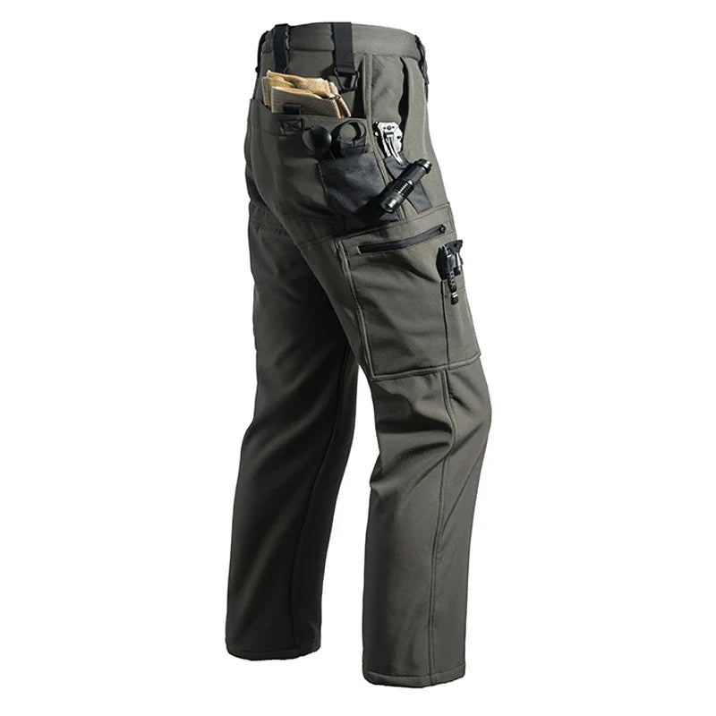 Men Winter Autumn Fleece Waterproof Cargo Pants Hiking Camping Softshell Climbing Casual Warm Tactical Military Combat Trousers
