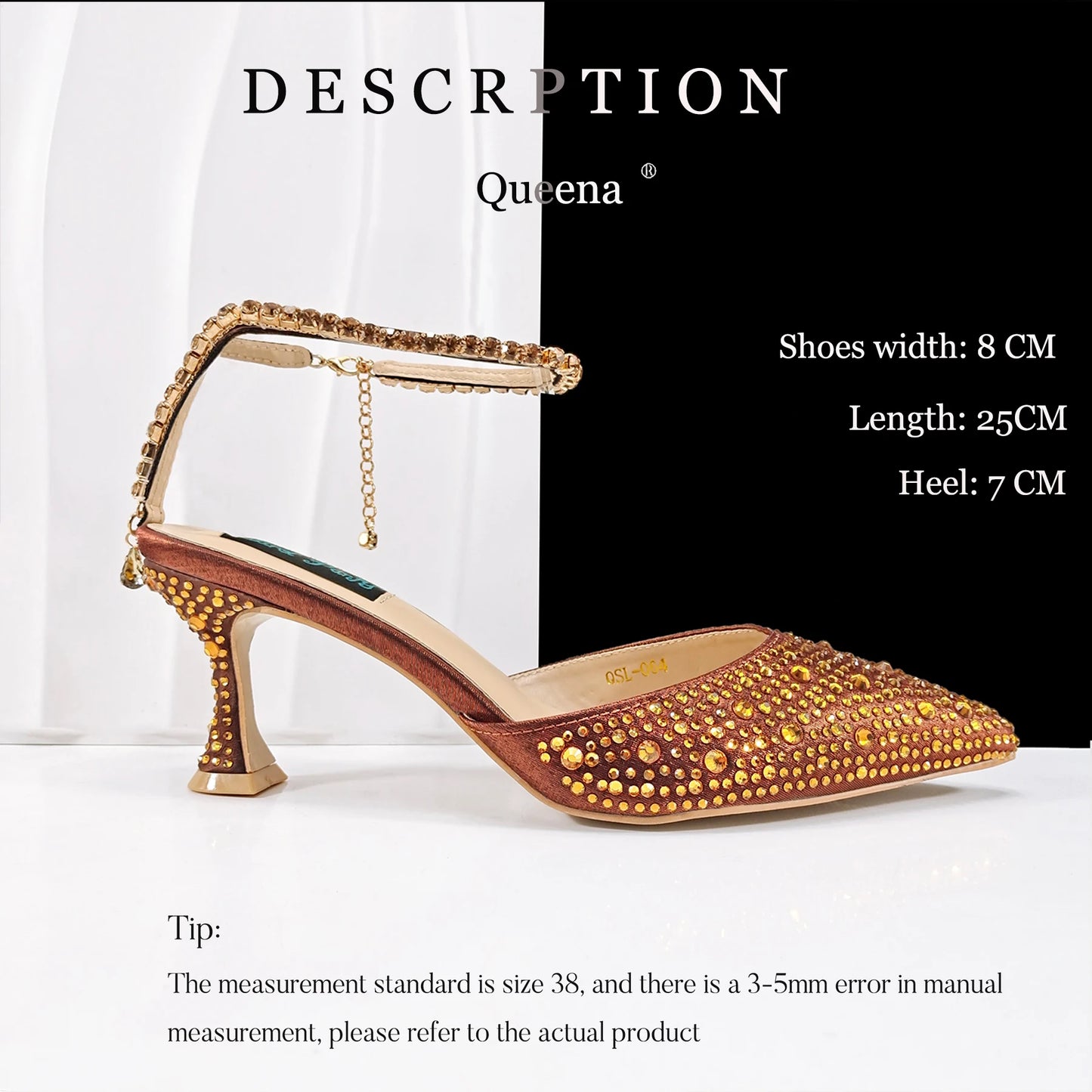 African popular pointed toe shoes anklet design and metal handle soft small bag high heels party shoes for women
