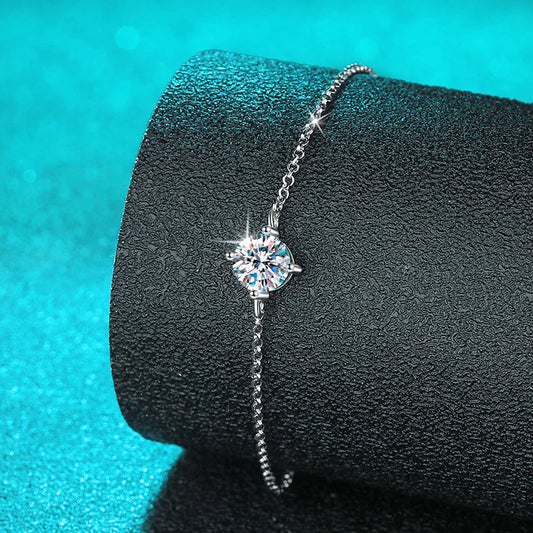 1CT 6.5mm Zircon/moissanite Bracelets for Women Classic Adjustable Chain Lab Diamond 100% 925 Sterling Silver Jewelry