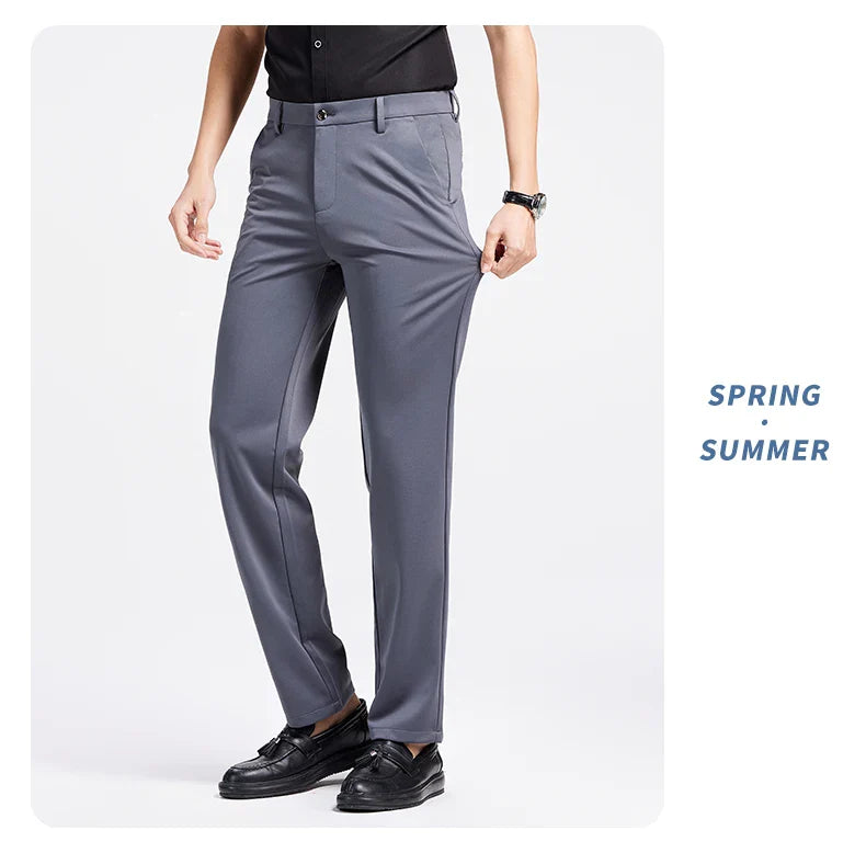 Men Spring Summer Thin Formal Dress Pants High Quality Elastic Waist Business Casual Suit Trousers Work Office Black Long Pants