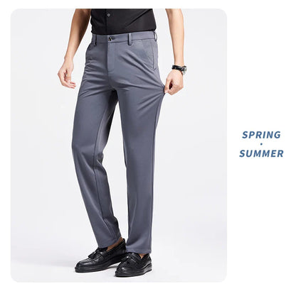 Men Spring Summer Thin Formal Dress Pants High Quality Elastic Waist Business Casual Suit Trousers Work Office Black Long Pants